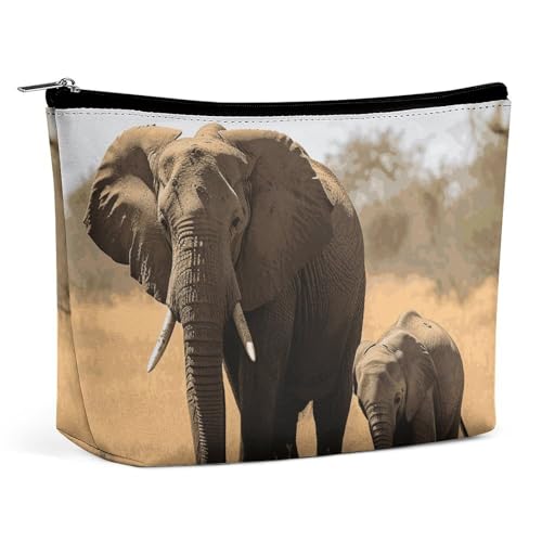 HEBVNJF Reise-Make-up-Tasche, tragbare Kosmetiktasche, Elefanten-Mutter-Make-up-Aufbewahrungstasche für Damen/Mädchen, Gehende Elefanten Mutter, Einheitsgröße von HEBVNJF