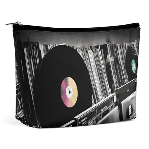 HEBVNJF Reise-Make-up-Tasche, tragbare Kosmetiktasche, Elefanten-Mutter-Make-up-Aufbewahrungstasche für Damen/Mädchen, Vinyl-Schallplatten, Einheitsgröße von HEBVNJF
