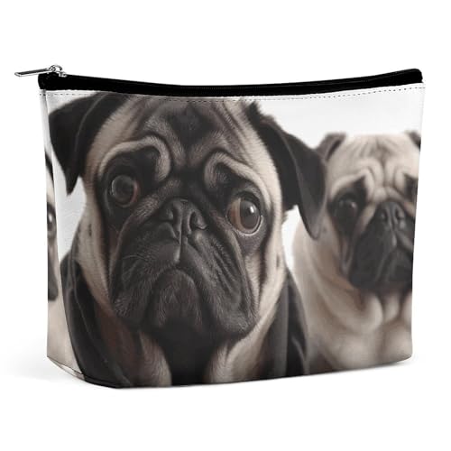 HEBVNJF Reise-Make-up-Tasche, tragbare Kosmetiktasche, Eule, Baumzweige, Make-up-Aufbewahrungstasche für Damen/Mädchen, Lustiger Mops-Hund, Einheitsgröße von HEBVNJF
