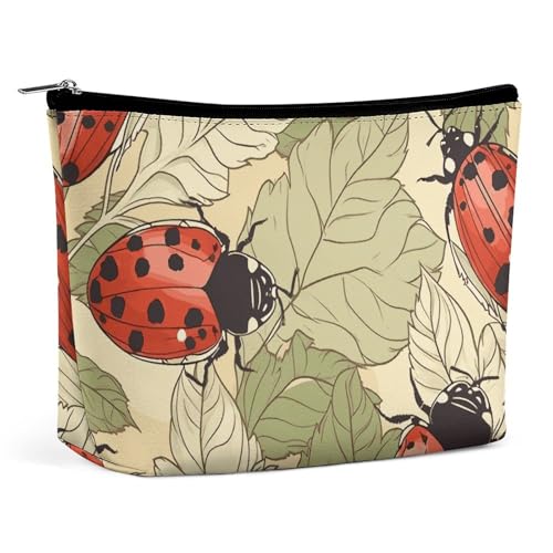 HEBVNJF Reise-Make-up-Tasche, tragbare Kosmetiktasche, Eule, Baumzweige, Make-up-Aufbewahrungstasche für Damen/Mädchen, marienkäfer, Einheitsgröße von HEBVNJF