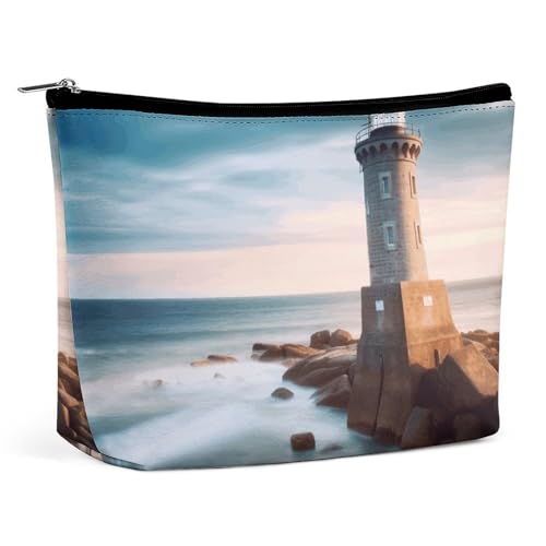 HEBVNJF Reise-Make-up-Tasche, tragbare Kosmetiktasche, Fahrrad-Make-up-Aufbewahrungstasche für Damen/Mädchen, Beach Leuchtturm, Einheitsgröße von HEBVNJF