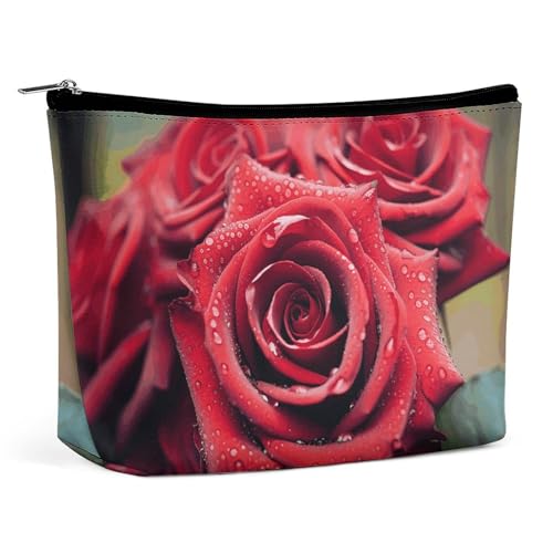 HEBVNJF Reise-Make-up-Tasche, tragbare Kosmetiktasche, Fahrrad-Make-up-Aufbewahrungstasche für Damen/Mädchen, Schöne rote Rose, Einheitsgröße von HEBVNJF