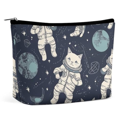 HEBVNJF Reise-Make-up-Tasche, tragbare Kosmetiktasche, Golden Retriever, Laufen, Make-up, Aufbewahrungstasche für Damen/Mädchen, Fun Cat Astronaut, Einheitsgröße von HEBVNJF