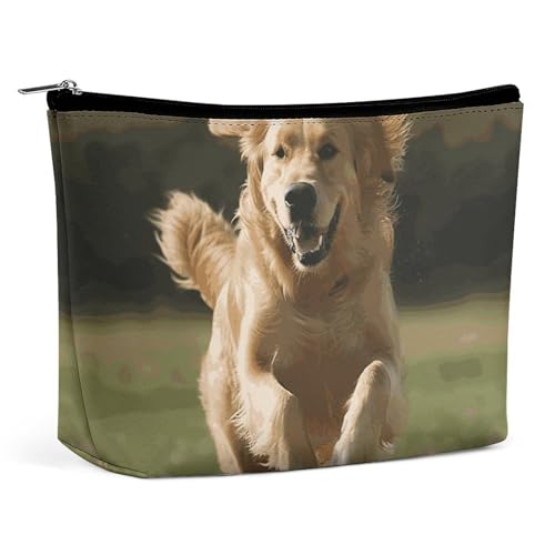 HEBVNJF Reise-Make-up-Tasche, tragbare Kosmetiktasche, Golden Retriever, Laufen, Make-up, Aufbewahrungstasche für Damen/Mädchen, Golden Retriever Running, Einheitsgröße von HEBVNJF