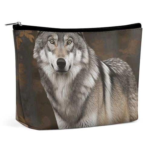 HEBVNJF Reise-Make-up-Tasche, tragbare Kosmetiktasche, Mitte des Jahrhunderts, moderne Make-up-Aufbewahrungstasche für Damen/Mädchen, Wilder wilder grauer Wolf, Einheitsgröße von HEBVNJF