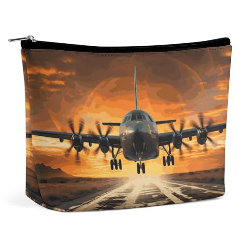 HEBVNJF Reise-Make-up-Tasche, tragbare Kosmetiktasche, Opossum im Schnee, Make-up-Aufbewahrungstasche für Damen/Mädchen, Militärflugzeug, Einheitsgröße von HEBVNJF