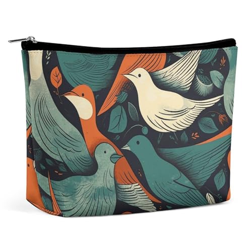 HEBVNJF Reise-Make-up-Tasche, tragbare Kosmetiktasche, Orange, Monarch-Schmetterlinge, Make-up-Aufbewahrungstasche für Damen/Mädchen, Vogelherde, Einheitsgröße von HEBVNJF