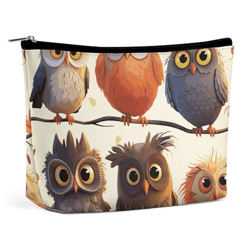 HEBVNJF Reise-Make-up-Tasche, tragbare Kosmetiktasche, Piraten-Segelboot, Vollmond_78728436, Make-up-Aufbewahrungstasche für Damen/Mädchen, Eulen Vögel, Einheitsgröße von HEBVNJF