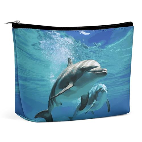 HEBVNJF Reise-Make-up-Tasche, tragbare Kosmetiktasche, Positano Seaside Sunset, Make-up-Aufbewahrungstasche für Damen/Mädchen, Marine-Delfin, Einheitsgröße von HEBVNJF