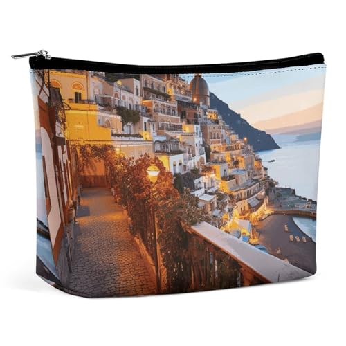 HEBVNJF Reise-Make-up-Tasche, tragbare Kosmetiktasche, Positano Seaside Sunset, Make-up-Aufbewahrungstasche für Damen/Mädchen, Positano Seaside Sunset, Einheitsgröße von HEBVNJF