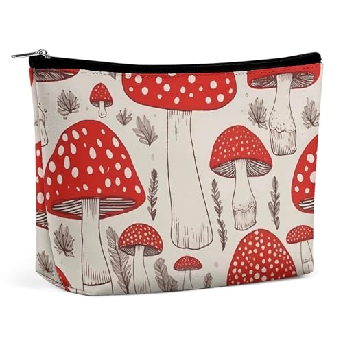 HEBVNJF Reise-Make-up-Tasche, tragbare Kosmetiktasche, Rinder, Hund, Blumen, Make-up-Aufbewahrungstasche für Damen/Mädchen, Rot-weißer Pilz, Einheitsgröße von HEBVNJF