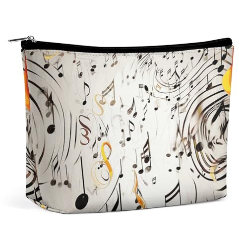 HEBVNJF Reise-Make-up-Tasche, tragbare Kosmetiktasche, Sand, Schneemann am Strand, Make-up-Aufbewahrungstasche für Damen/Mädchen, Musiknotizen Druck, Einheitsgröße von HEBVNJF