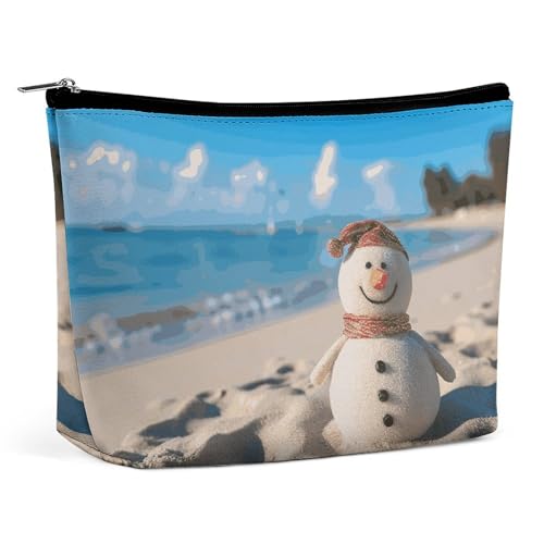 HEBVNJF Reise-Make-up-Tasche, tragbare Kosmetiktasche, Sand, Schneemann am Strand, Make-up-Aufbewahrungstasche für Damen/Mädchen, Sand, Schneemann am Strand, Einheitsgröße von HEBVNJF