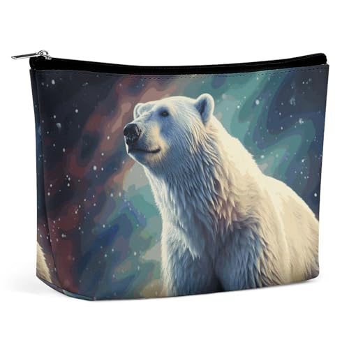 HEBVNJF Reise-Make-up-Tasche, tragbare Kosmetiktasche, Sand, Schneemann am Strand, Make-up-Aufbewahrungstasche für Damen/Mädchen, eisbär, Einheitsgröße von HEBVNJF