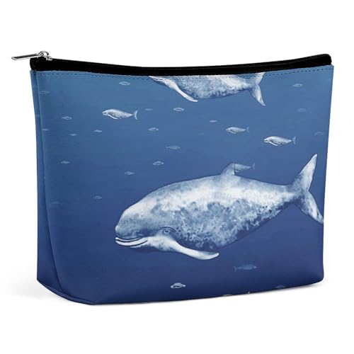HEBVNJF Reise-Make-up-Tasche, tragbare Kosmetiktasche, Sportplatz in Grün, Make-up-Aufbewahrungstasche für Damen/Mädchen, Kleiner Blauwal-Schwimmer, Einheitsgröße von HEBVNJF