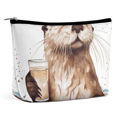 HEBVNJF Reise-Make-up-Tasche, tragbare Kosmetiktasche, Stapel von alten Büchern, Make-up-Aufbewahrungstasche für Damen/Mädchen, Seeotter, Einheitsgröße von HEBVNJF