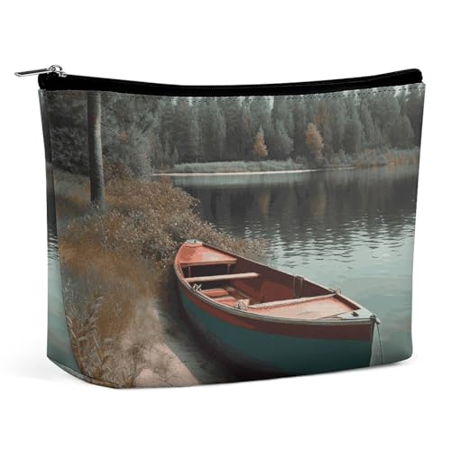 HEBVNJF Reise-Make-up-Tasche, tragbare Kosmetiktasche, Süßigkeiten, Make-up, Aufbewahrungstasche für Damen/Mädchen, Boot am Ufer festgemacht, Einheitsgröße von HEBVNJF