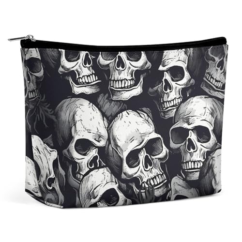 HEBVNJF Reise-Make-up-Tasche, tragbare Kosmetiktasche, Tier-Stickerei, Pferde, Make-up-Aufbewahrungstasche für Damen/Mädchen, Totenkopf-Muster 1, Einheitsgröße von HEBVNJF