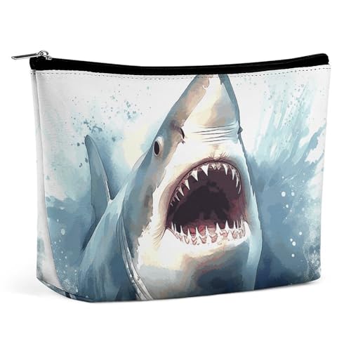 HEBVNJF Reise-Make-up-Tasche, tragbare Kosmetiktasche, Totenkopf, Katze, Mond, Gothic, Make-up-Aufbewahrungstasche für Damen/Mädchen, Hai im Meer, Einheitsgröße von HEBVNJF