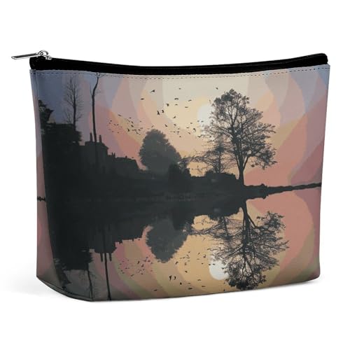 HEBVNJF Reise-Make-up-Tasche, tragbare Kosmetiktasche, Totenkopf-Skelett, Make-up-Aufbewahrungstasche für Damen/Mädchen, Reflection Gitarre, Einheitsgröße von HEBVNJF