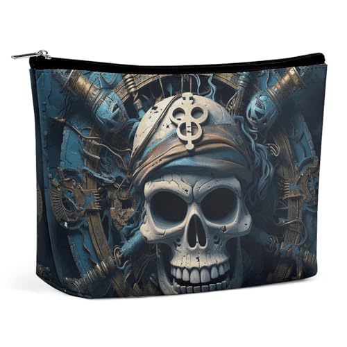 HEBVNJF Reise-Make-up-Tasche, tragbare Kosmetiktasche, Totenkopf-Skelett, Make-up-Aufbewahrungstasche für Damen/Mädchen, Skelett Pirate-1, Einheitsgröße von HEBVNJF