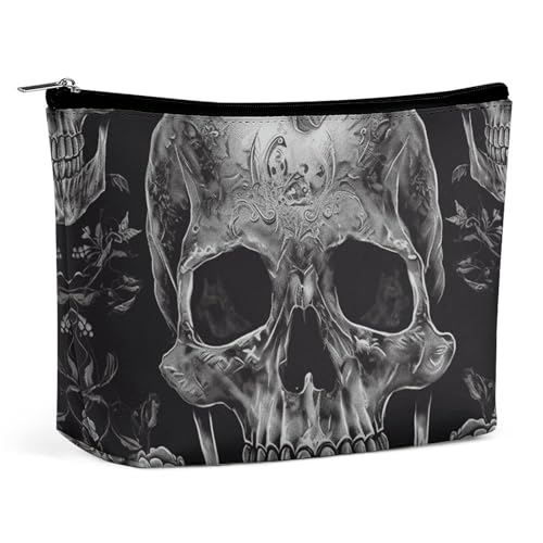 HEBVNJF Reise-Make-up-Tasche, tragbare Kosmetiktasche, Totenkopf-Skelett, Make-up-Aufbewahrungstasche für Damen/Mädchen, Totenkopf Skelett, Einheitsgröße von HEBVNJF