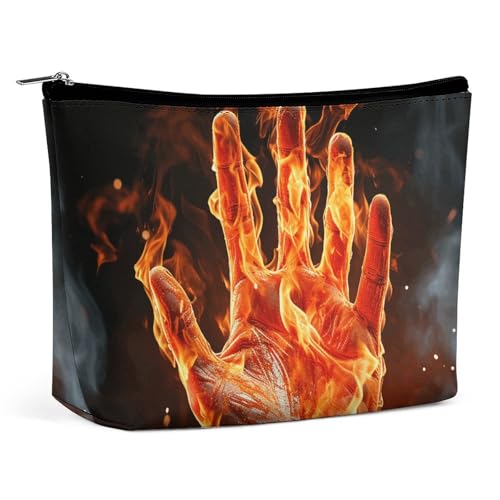 HEBVNJF Reise-Make-up-Tasche, tragbare Kosmetiktasche, Weißkopfseeadler, US-Flagge, Bilder, Make-up-Aufbewahrungstasche für Damen/Mädchen, Handfeuer mit Flamme, Einheitsgröße von HEBVNJF