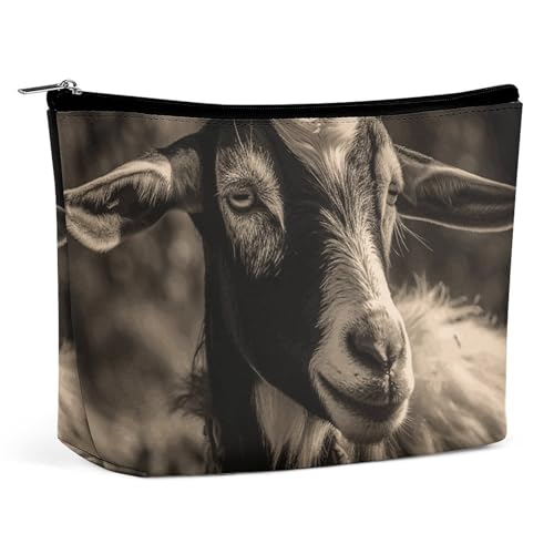 HEBVNJF Reise-Make-up-Tasche, tragbare Kosmetiktasche, Ziegen-Make-up-Aufbewahrungstasche für Damen/Mädchen, Schwarz und Weiß, Schwarz-weiße Ziege, Einheitsgröße von HEBVNJF