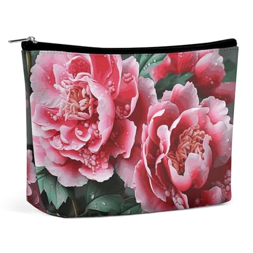 HEBVNJF Reise-Make-up-Tasche, tragbare Kosmetiktasche, blaue Erde im Weltraum, Make-up-Aufbewahrungstasche für Damen/Mädchen, Schöne Pfingstrosen-Blume, Einheitsgröße von HEBVNJF