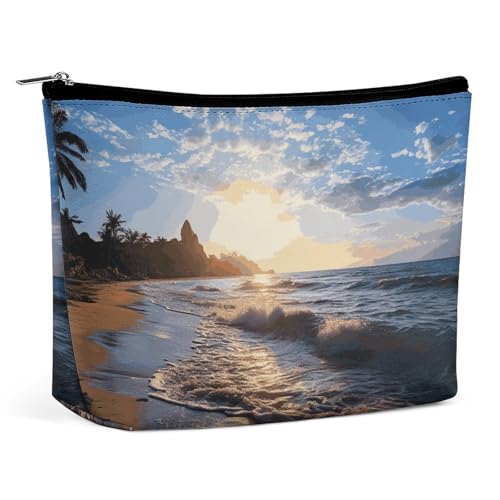 HEBVNJF Reise-Make-up-Tasche, tragbare Kosmetiktasche, blaue Erde im Weltraum, Make-up-Aufbewahrungstasche für Damen/Mädchen, Strandblick, Einheitsgröße von HEBVNJF