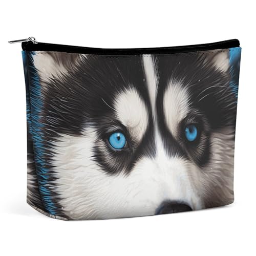 HEBVNJF Reise-Make-up-Tasche, tragbare Kosmetiktasche, brennender Fußball, Make-up-Aufbewahrungstasche für Damen/Mädchen, Blue Eyed Husky, Einheitsgröße von HEBVNJF