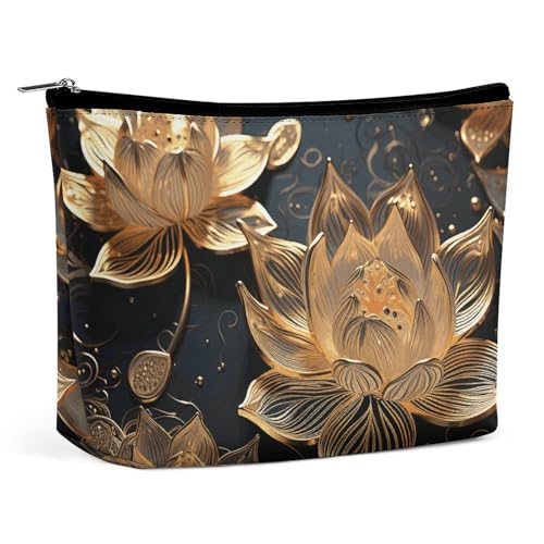 HEBVNJF Reise-Make-up-Tasche, tragbare Kosmetiktasche, brennender Fußball, Make-up-Aufbewahrungstasche für Damen/Mädchen, Boho-Goldblumen, Einheitsgröße von HEBVNJF