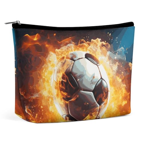 HEBVNJF Reise-Make-up-Tasche, tragbare Kosmetiktasche, brennender Fußball, Make-up-Aufbewahrungstasche für Damen/Mädchen, Burning Soccer Ball, Einheitsgröße von HEBVNJF