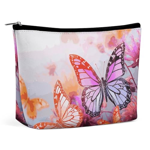 HEBVNJF Reise-Make-up-Tasche, tragbare Kosmetiktasche, bunte mexikanische Streifen, Make-up-Aufbewahrungstasche für Damen/Mädchen, Farbe: Schmetterling-Blume, Einheitsgröße von HEBVNJF