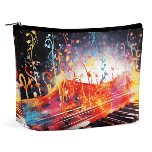 HEBVNJF Reise-Make-up-Tasche, tragbare Kosmetiktasche, cooler böser Totenkopf, Make-up-Aufbewahrungstasche für Damen/Mädchen, Bunte Klaviertastatur und Musiknote, Einheitsgröße von HEBVNJF