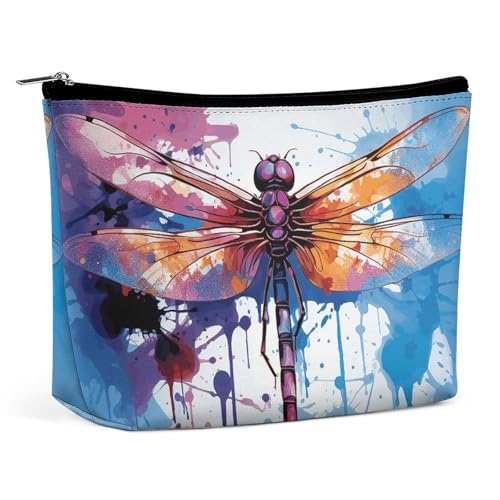 HEBVNJF Reise-Make-up-Tasche, tragbare Kosmetiktasche, deutscher Schäferhund, Hundeliebhaber, Make-up-Aufbewahrungstasche für Damen/Mädchen, Bunte, abstrakte Libelle, Einheitsgröße von HEBVNJF