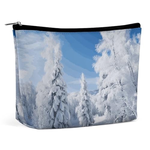 HEBVNJF Reise-Make-up-Tasche, tragbare Kosmetiktasche, drei Pelikane, Make-up-Aufbewahrungstasche für Damen/Mädchen, Schneebedeckte Winterbäume, Einheitsgröße von HEBVNJF