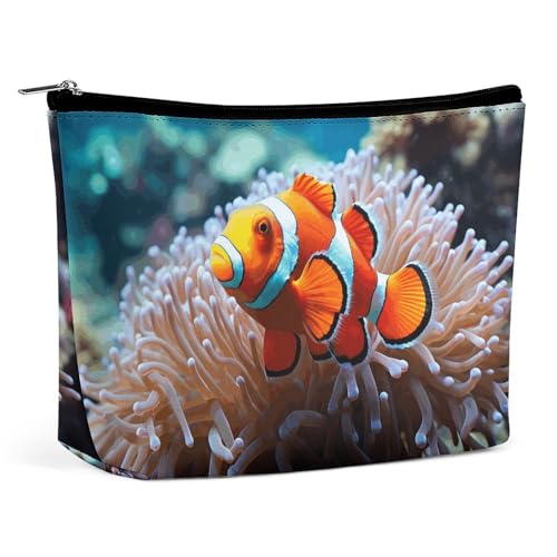 HEBVNJF Reise-Make-up-Tasche, tragbare Kosmetiktasche, farbige Regenschirme, Make-up-Aufbewahrungstasche für Damen/Mädchen, Clownfisch, Einheitsgröße von HEBVNJF