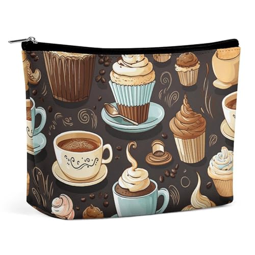 HEBVNJF Reise-Make-up-Tasche, tragbare Kosmetiktasche, farbige Regenschirme, Make-up-Aufbewahrungstasche für Damen/Mädchen, Kaffee und Süßigkeiten, Einheitsgröße von HEBVNJF
