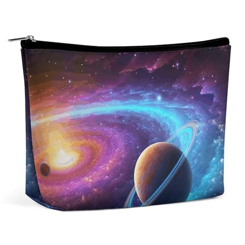 HEBVNJF Reise-Make-up-Tasche, tragbare Kosmetiktasche, korallenfarbene Muster, Make-up-Aufbewahrungstasche für Damen/Mädchen, Buntes Sonnensystem, Einheitsgröße von HEBVNJF