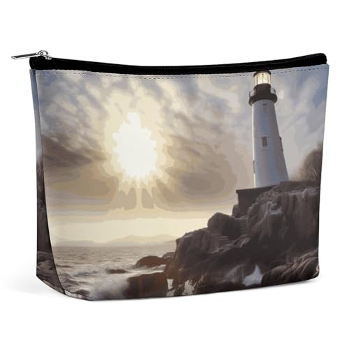 HEBVNJF Reise-Make-up-Tasche, tragbare Kosmetiktasche, niedlicher Chihuahua, Make-up-Aufbewahrungstasche für Damen/Mädchen, Leuchtturm Rocks Seaside, Einheitsgröße von HEBVNJF