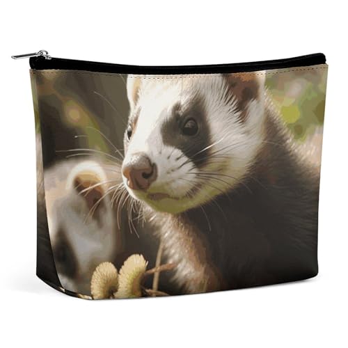 HEBVNJF Reise-Make-up-Tasche, tragbare Kosmetiktasche, rosa und weiße Blumen, Make-up-Aufbewahrungstasche für Damen/Mädchen, Frettchen, Einheitsgröße von HEBVNJF