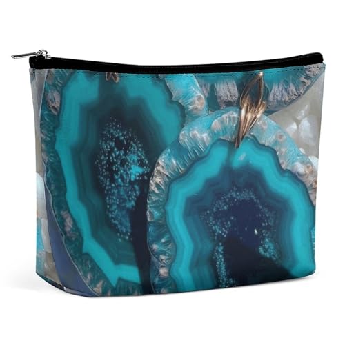 HEBVNJF Reise-Make-up-Tasche, tragbare Kosmetiktasche, tropische Blume, Palme, Make-up-Aufbewahrungstasche für Damen/Mädchen, Blaugrüner Achat., Einheitsgröße von HEBVNJF