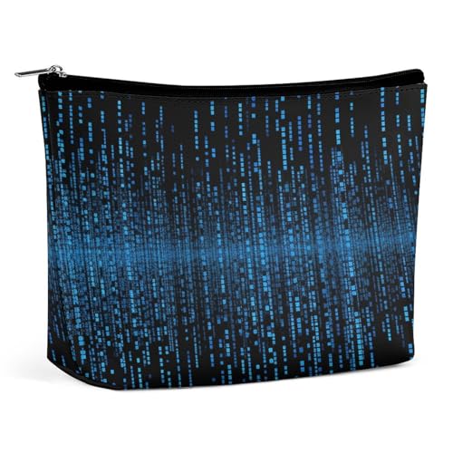 HEBVNJF Reise-Make-up-Tasche, tragbare Kosmetiktasche, tropische Blume, Palme, Make-up-Aufbewahrungstasche für Damen/Mädchen, The Blue Binary Matrix, Einheitsgröße von HEBVNJF