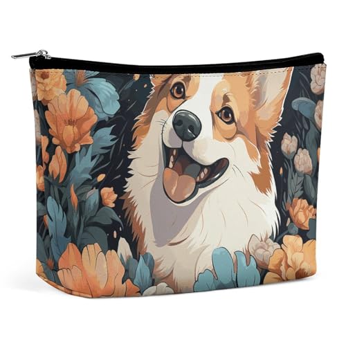 HEBVNJF Reise-Make-up-Tasche, tragbare Kosmetiktasche, viele grüne Kleeblatt-Make-up-Aufbewahrungstasche für Damen/Mädchen, Corgi-Muster, Einheitsgröße von HEBVNJF