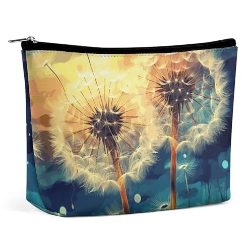 HEBVNJF Reise-Make-up-Tasche, tragbare Kosmetiktasche, viele grüne Kleeblatt-Make-up-Aufbewahrungstasche für Damen/Mädchen, Pusteblume zum Selbermalen, Einheitsgröße von HEBVNJF