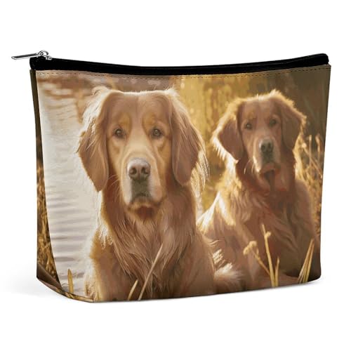 HEBVNJF Reise-Make-up-Tasche, tragbare Kosmetiktasche, weiße Eidechse, Make-up-Aufbewahrungstasche für Damen/Mädchen, Zwei Golden Retriever, Einheitsgröße von HEBVNJF