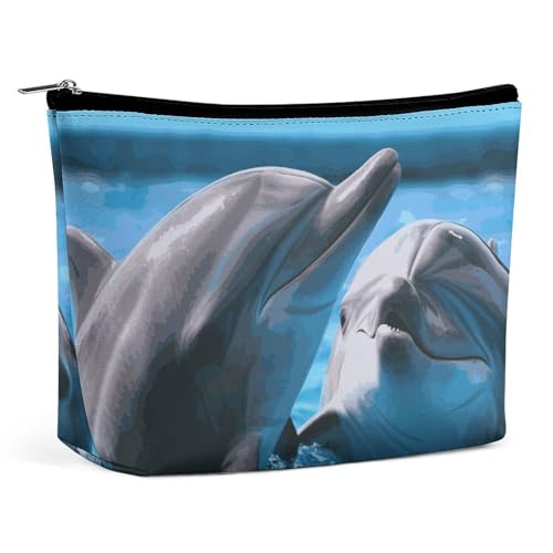 HEBVNJF Reise-Make-up-Tasche, tragbare Kosmetiktasche, zwei Giraffen, Make-up-Aufbewahrungstasche für Damen/Mädchen, Zwei Delfine im Wasser, Einheitsgröße von HEBVNJF