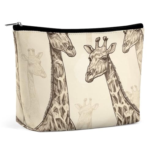 Reise-Make-up-Tasche, tragbare Kosmetiktasche, Hi-Bär, sitzt auf dem Rasen, Make-up-Aufbewahrungstasche für Damen/Mädchen, Handgezeichnete Giraffen, Einheitsgröße von HEBVNJF