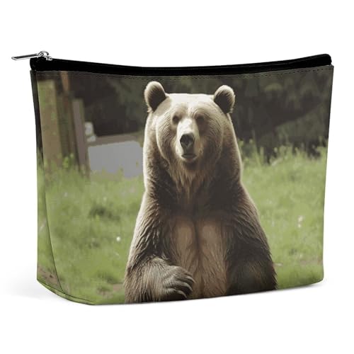 Reise-Make-up-Tasche, tragbare Kosmetiktasche, Hi-Bär, sitzt auf dem Rasen, Make-up-Aufbewahrungstasche für Damen/Mädchen, Hi Bear sitzt auf dem Rasen, Einheitsgröße von HEBVNJF